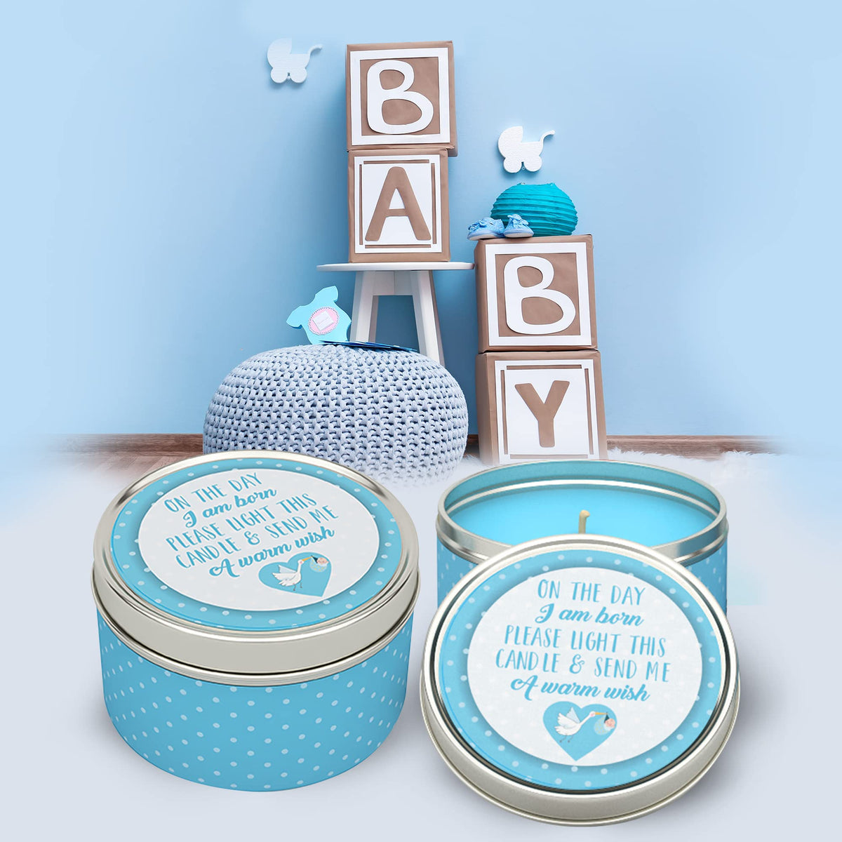 Baby Shower Candle Favors Gift Set (Blue-1-9pk)