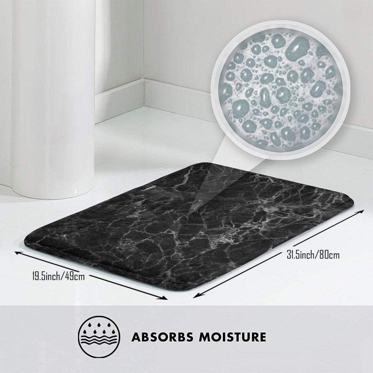 Black Glass Texture Marble Bath Mat Non (1'8" x 2'8" (Rectangular) / Black Glass Texture Marble)