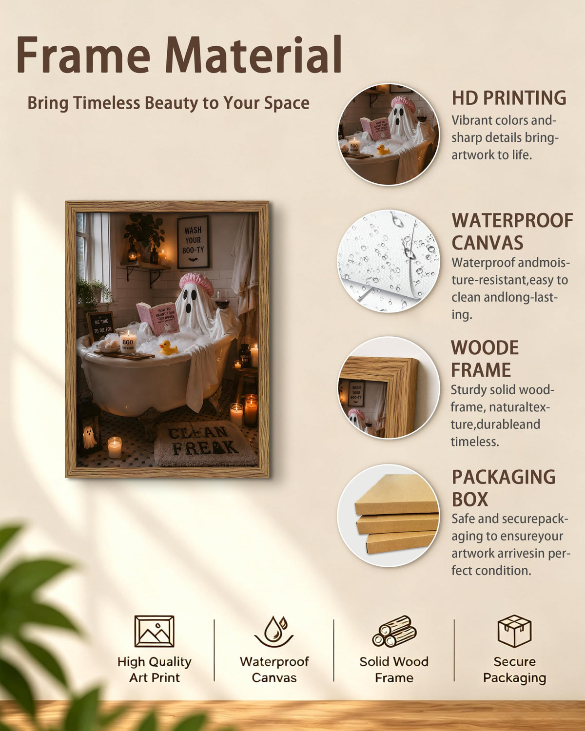Framed Funny Halloween Bathroom Wall Art (A-Specter / 24"L x 16"W)