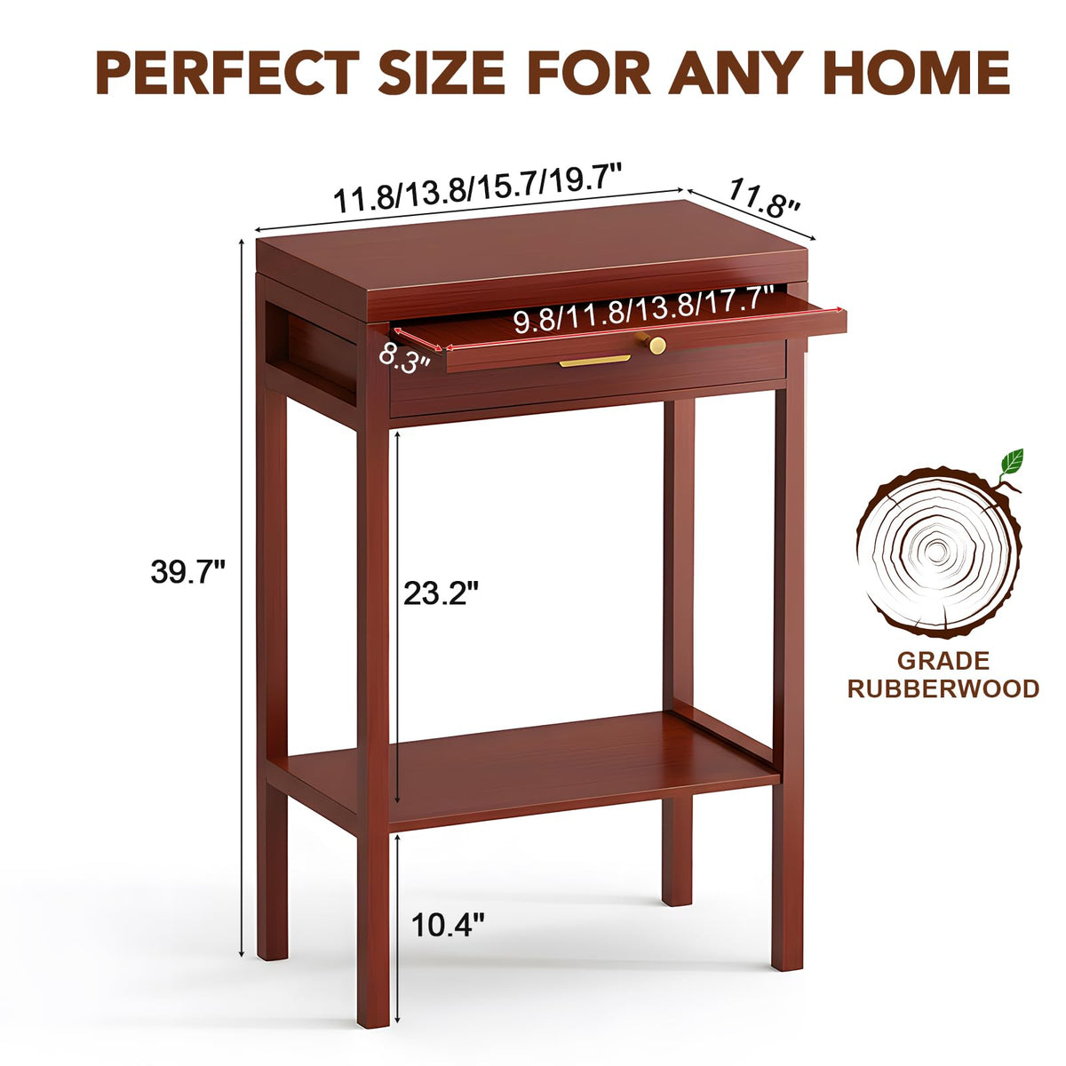 Solid Wood Altar Table with Retractable Tray & Drawer (Reddish Brown / 11.8")