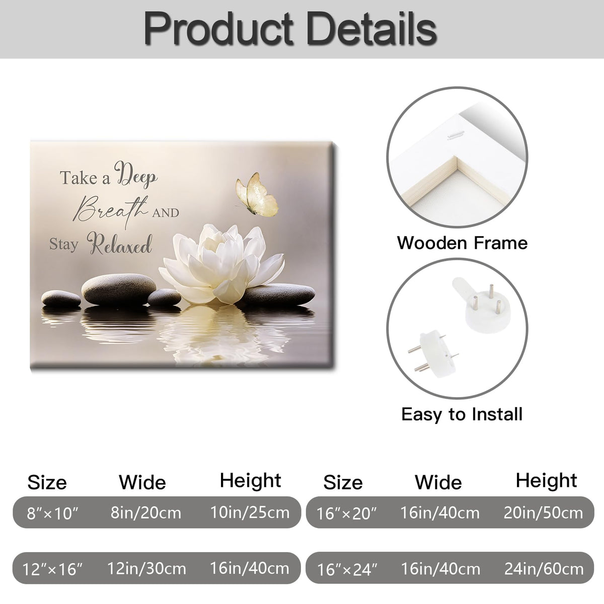 Zen Flower Canvas Wall Art for Bathroom (16"L x 24"W / Beige)