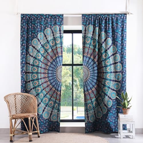 Blue Hippie Mandala Curtains 74 Inch Length for Living Room Bedroom 2 Panels Set Light Filtering Semi Sheer Window Curtains 50 Inch Width Boho Farmhouse Drapes W50xL74 Turquoise (Tarquiose / 25"W x 74"L (Pack of 2))