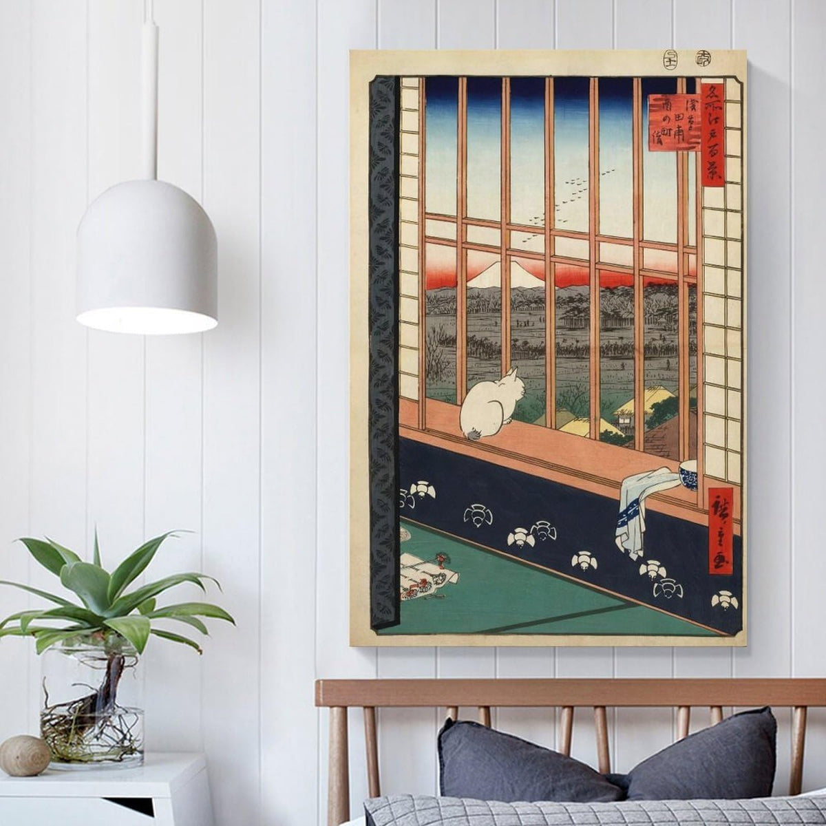 Japanese Ukiyoe Cat Window Sunset Mount Fuji Canvas Printing Wall Art Prints Vintage Hiroshige Style Poster Zen Landscape Wall Decor Posters Living Room Bedroom Study 20x30inch (style-11 / 20x30inch(50x75cm) Unframe)