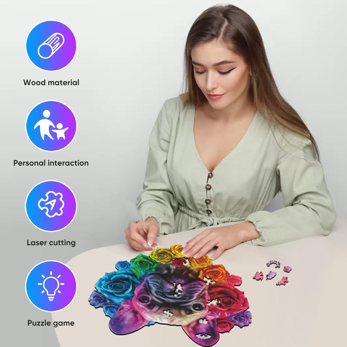 Wooden Puzzles for Adults (Love Bulldog / 500 pieces)