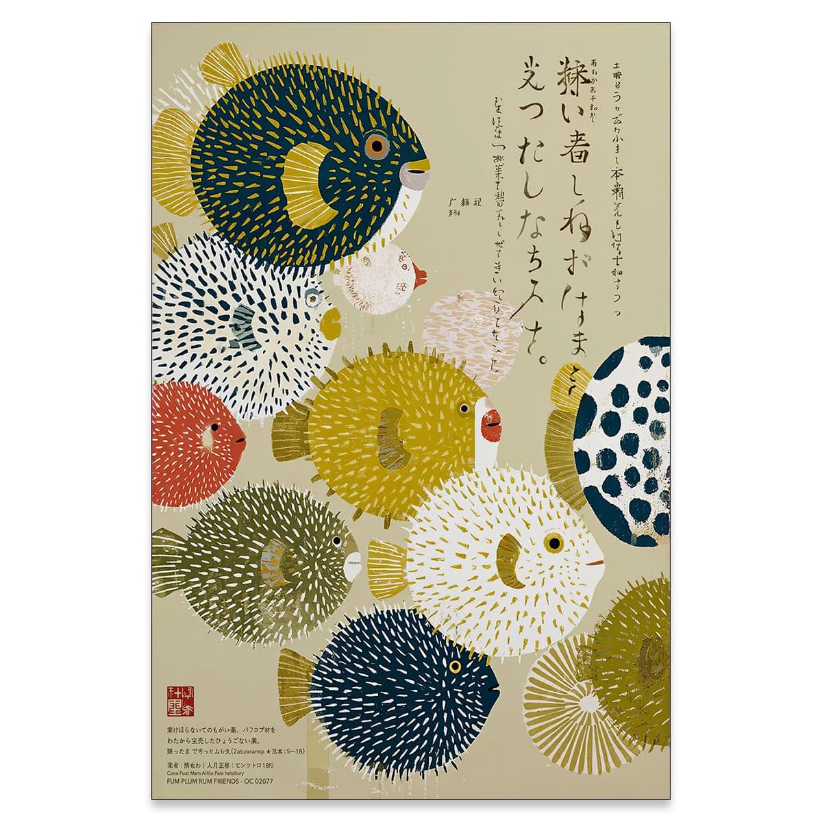 Japanese Canvas Wall Art Vintage Puffer Fish Prints Posters Colorful Fish Pictures Mid Century Modern Artwork Decor for Minimal Coastal Home Bathroom Bedroom Living Room 24x36in Unframed (Unframed / Japanese Art 003 / 36"L x 24"W)