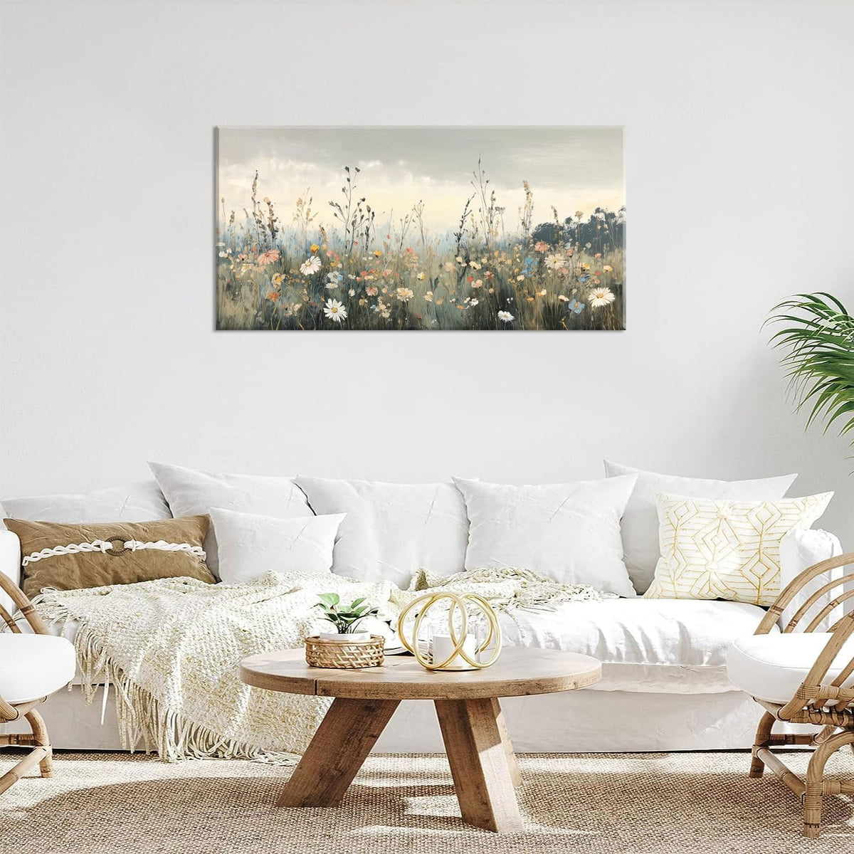 Rustic Wildflower Botanical Wall Art for Living Room Canvas Painting Prints Vintage Meadow Flowers Grassland Floral Nature Landscape Retro Classical Artwork Office Decor Photographs (46L" x 23W" / Colorful Wall Art(k827))