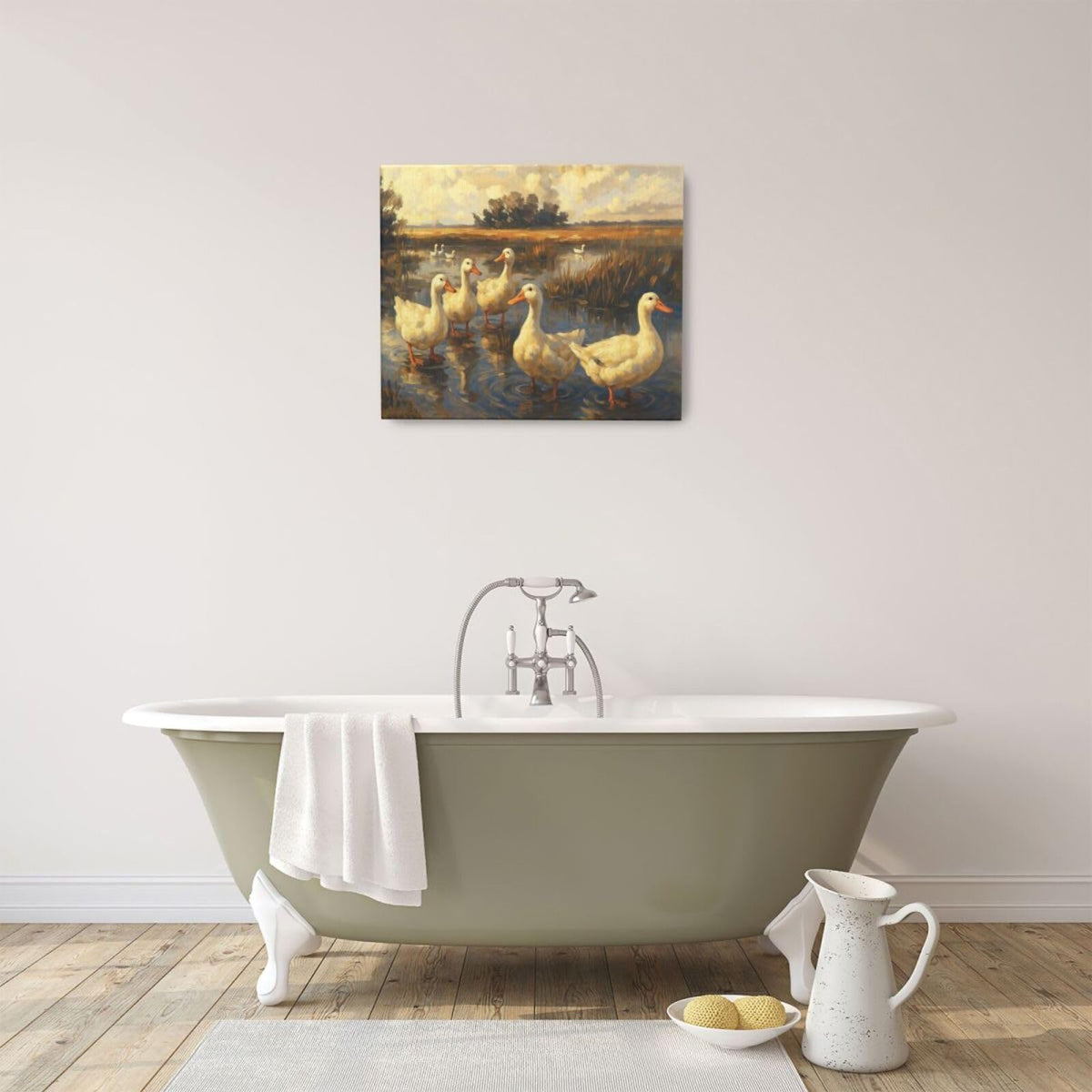 Farmhouse Duck Wall Art Country Feild Canvas Wall Decor Pictures Paintings Prints Artwork Framed Decorations For Bathroom Bedroom Living Room Office Gifts 24" x 20" (Duck / 24"L x 20"W)