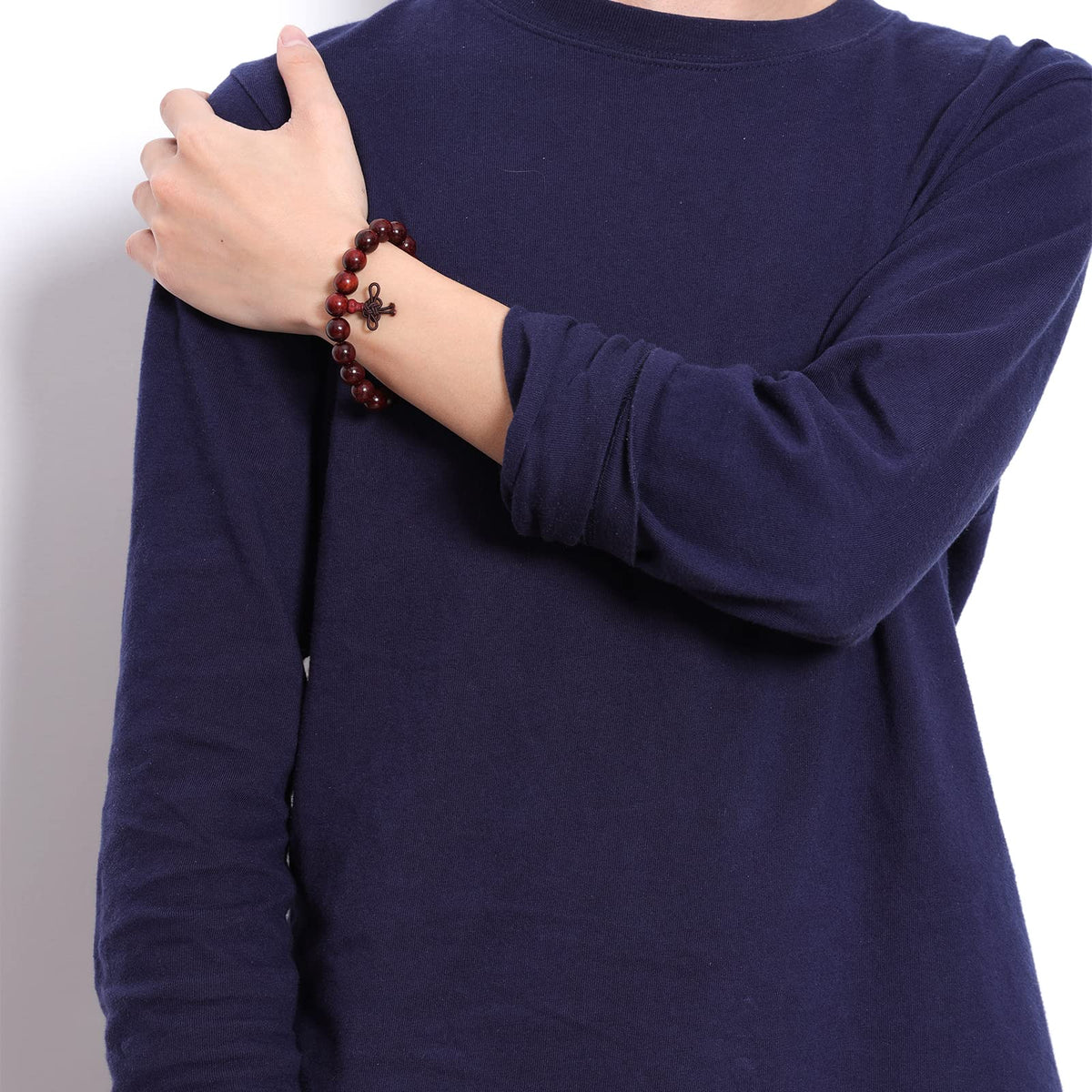 Thuja sutchuenensis Wooden Beaded Stretch Bracelet for Men Women Natural Woods Bead Wristlet for Man Woman (B3:10MM Bloody Wood)
