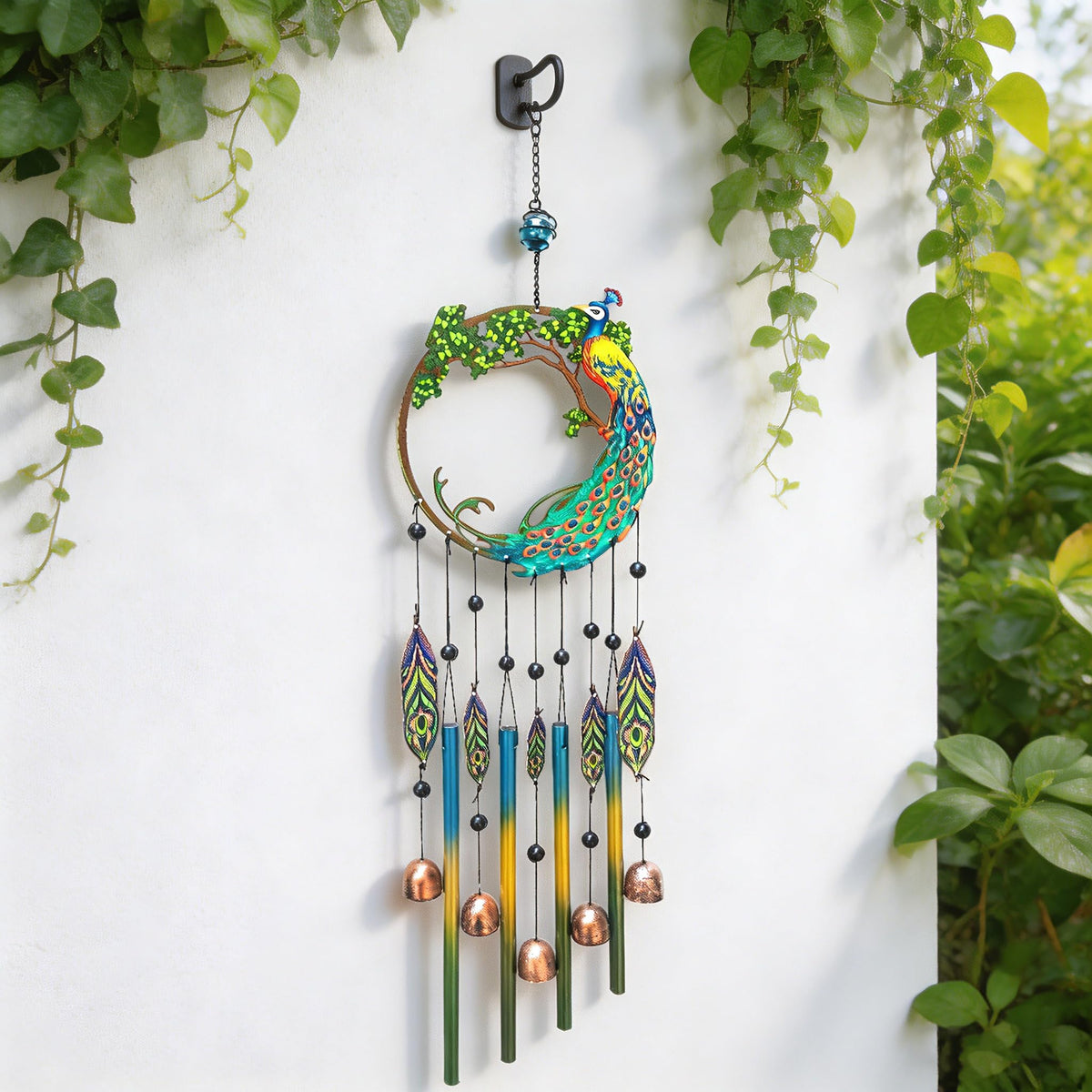 Peacock Dream Catchers Windchimes with Copper Bells 28" Peacock Wind Chimes for Zen Atmosphere Outdoor Garden Decor Unique Peacock Gift Home Decor (PEACOCK)