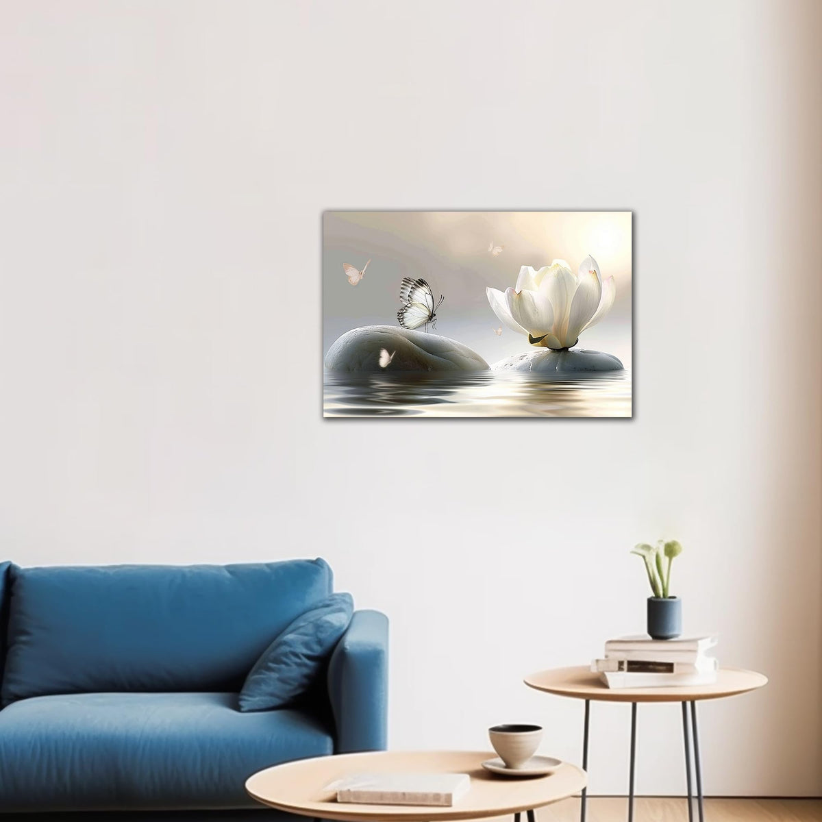 Zen Wall Art White Lotus Flower Canvas Art Prints for Spa Bathroom Decor (Zen Stones Canvas Frame-26 / 18"L x 12"W)