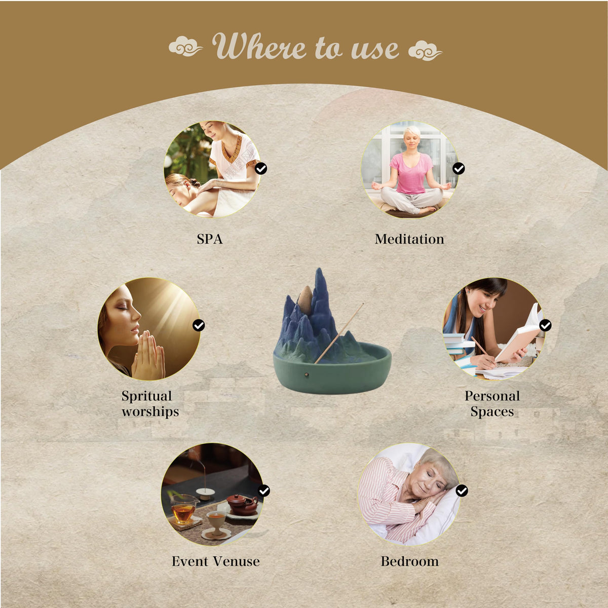 Ceramic Backflow Incense Burner Sea of Mist
