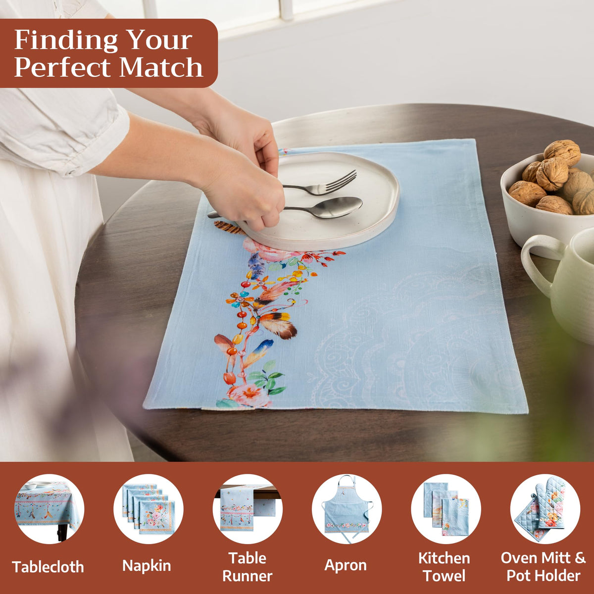 Placemats Set of 4 Reusable 100% Cotton (084 - Ibiza - Blue / 13" X 19" (Pack of 4))