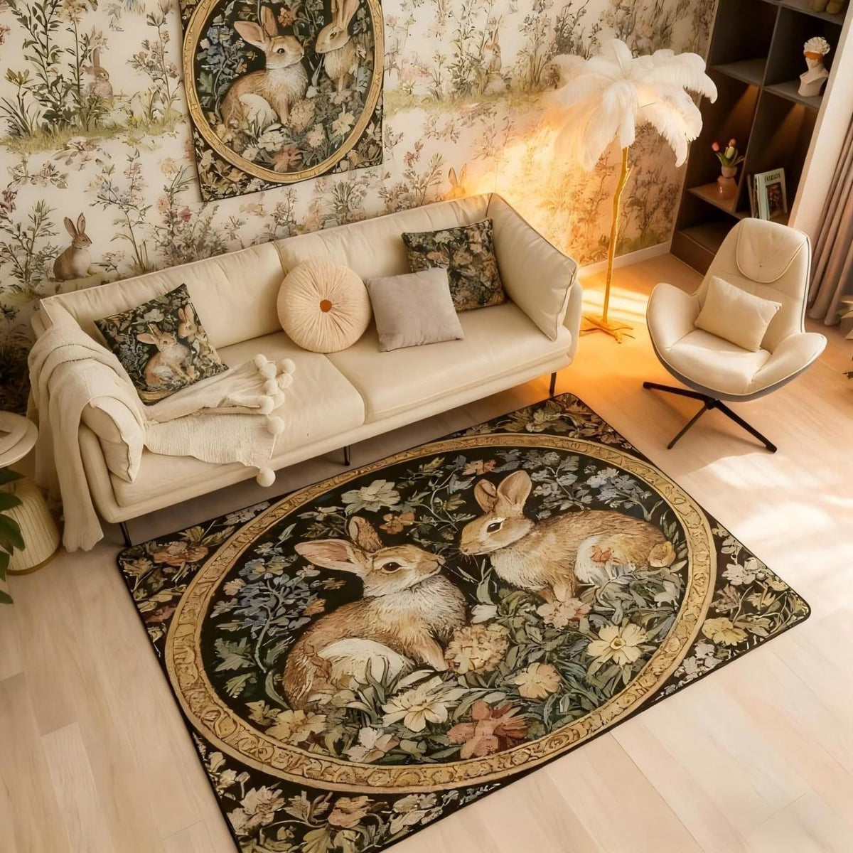 Rustic Rabbits Large Area Rug 5x7 Country Plant Leaves Floral Living Room Rug (Brown Green Black / 4'11" x 6'6" (Rectangular))