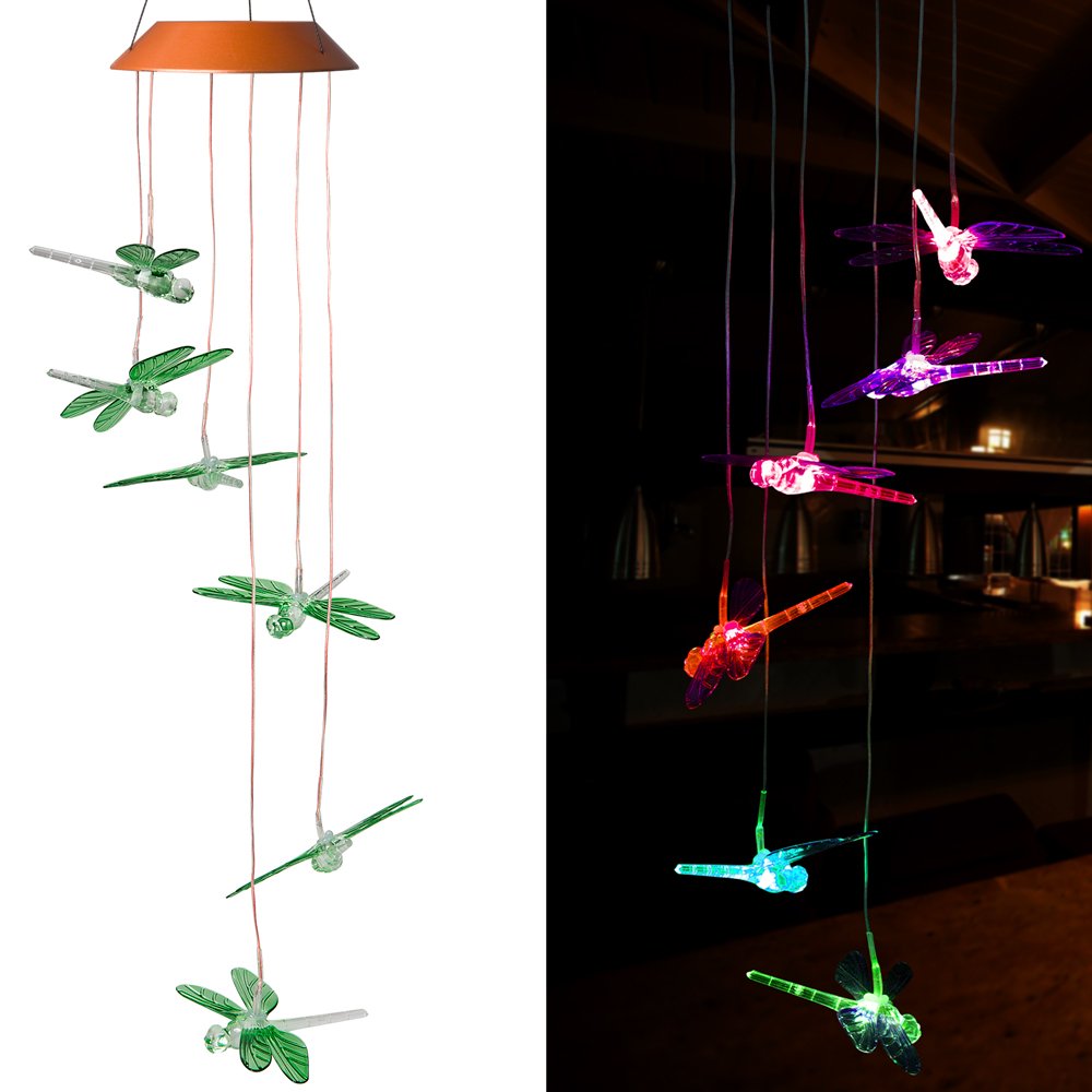 LED Solar Dragonfly Wind Chimes Outdoor