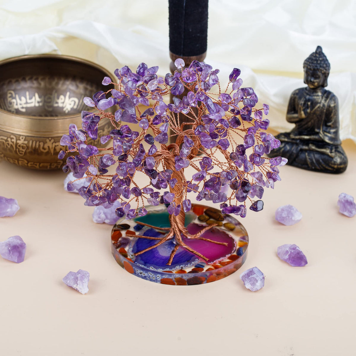 7 Chakra Healing Crystal Stones Tree (Purple)