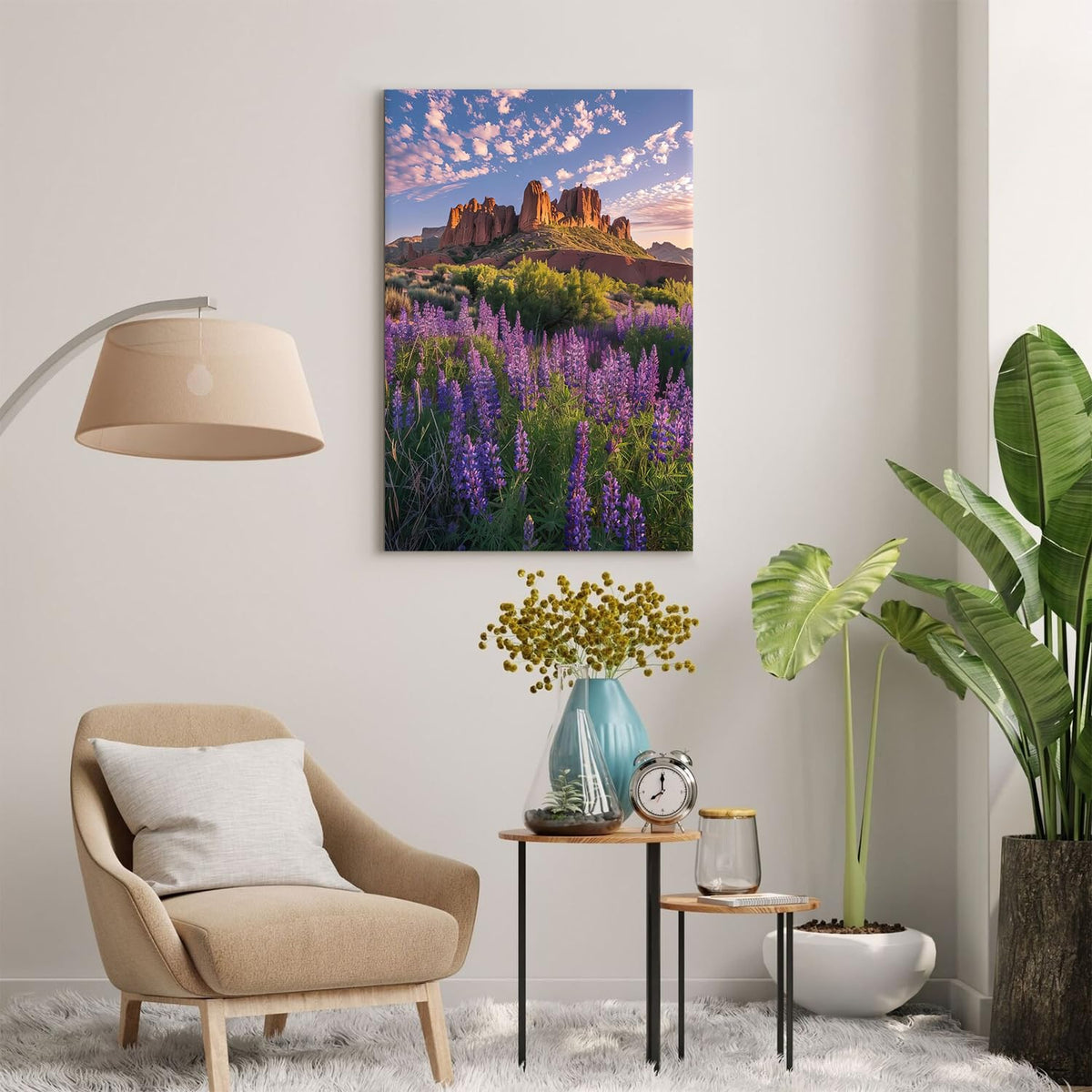Large Lavender Scenery Wall Art Floral Field Scenic Wall Decor Mountain Landscape Canvas Pictures for Living Room Office Purple Flowers Poster Aesthetic Artwork for Bedroom Home Decoration 24x36" (36"L x 24"W / Lavender)