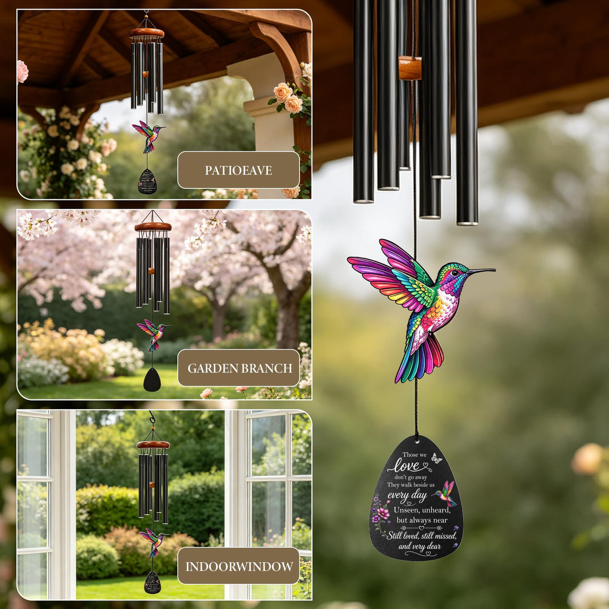 37''Memorial Wind Chimes for Loss of Loved One (Hummingbird-b)