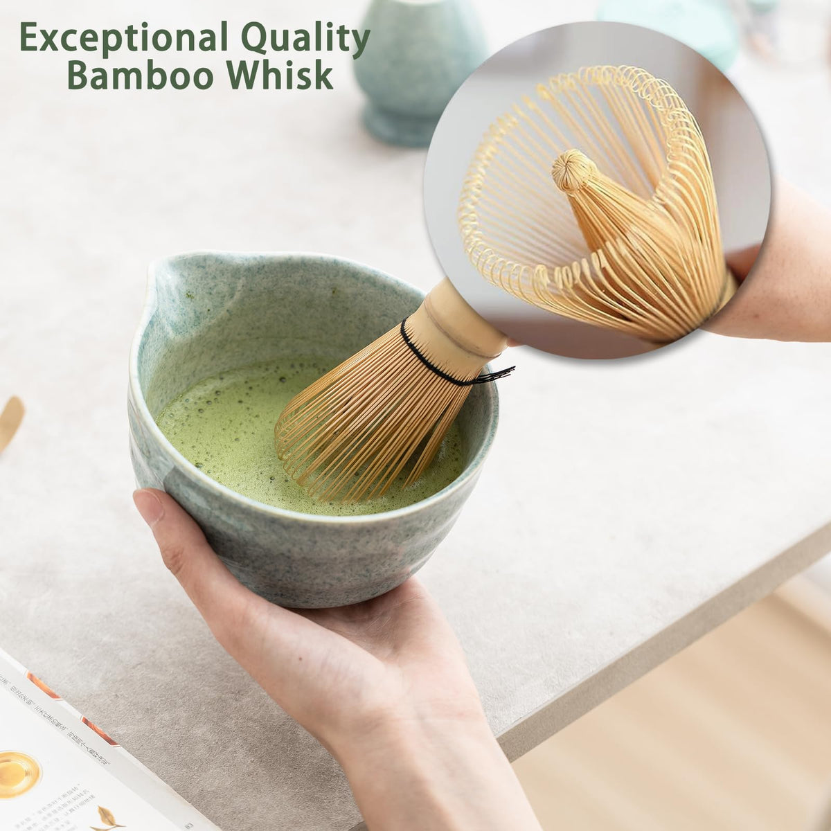 Matcha Set Matcha Whisk Set Includes 17 oz Matcha Bowl (Blue)