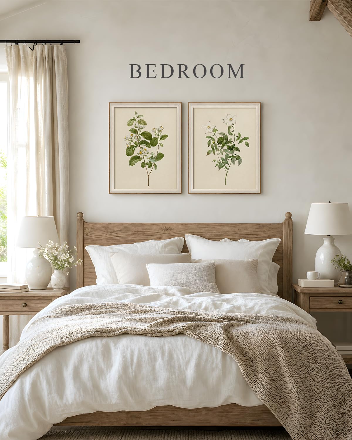 Framed Botanical Flower Wall Art Set for Living Room (Botanical Diptych / 16"L x 20"W)