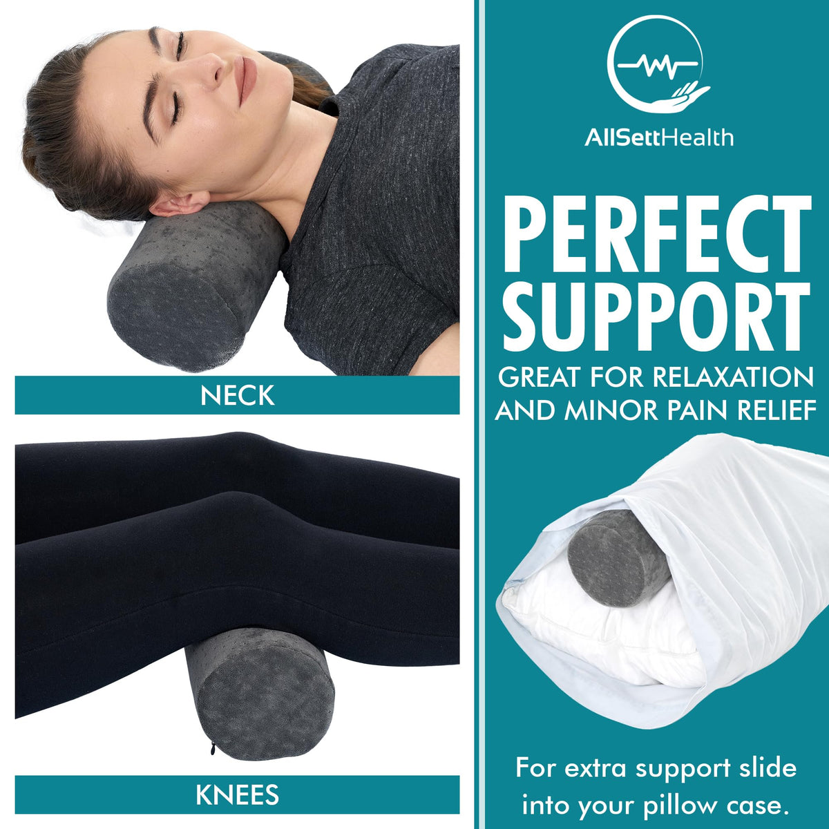 Round Cervical Roll Cylinder Bolster Pillow with Removable Washable Cover (13x5 Inch, Soft, Grey)