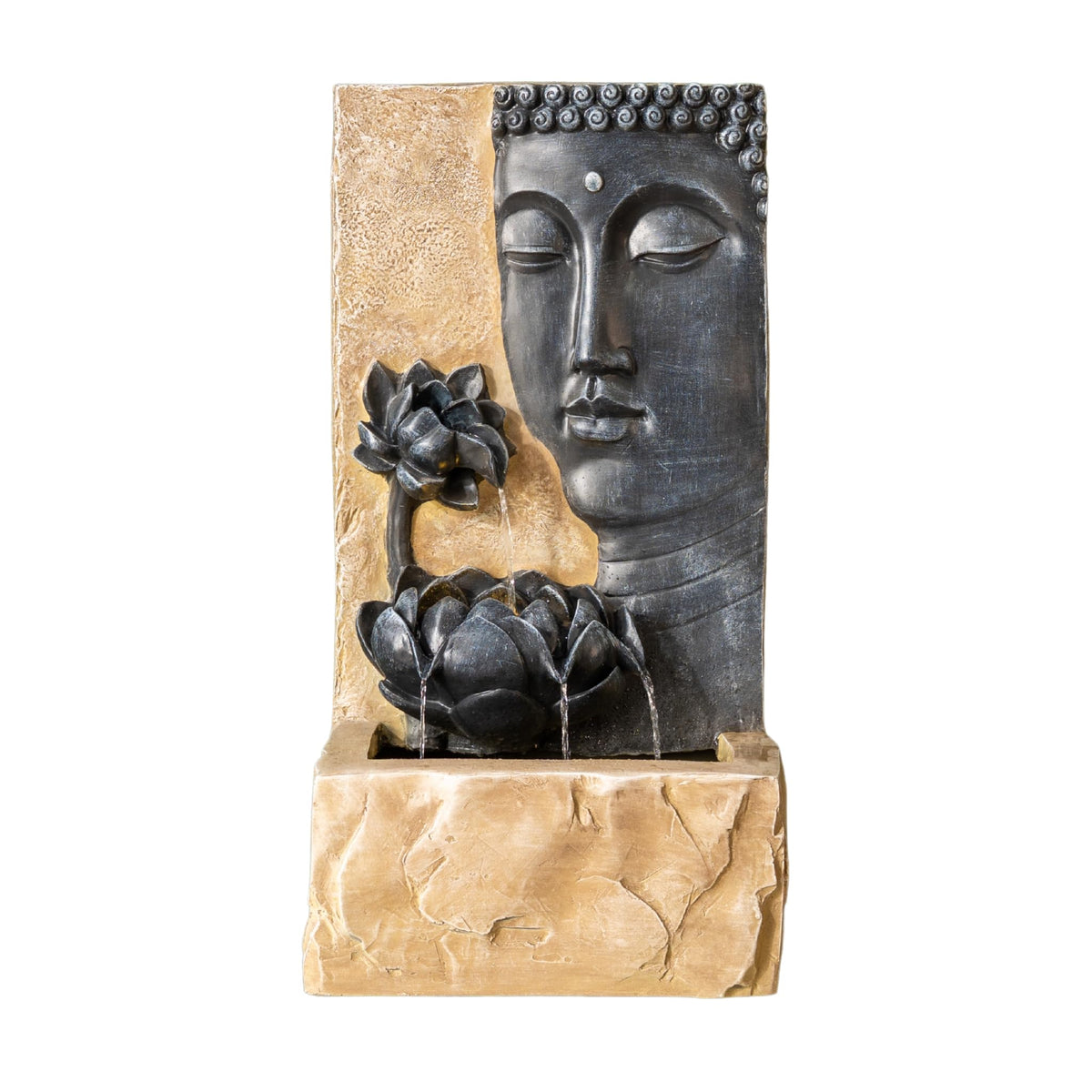 30" H Zen Buddha Face Water Fountain w (Gray and Brown)