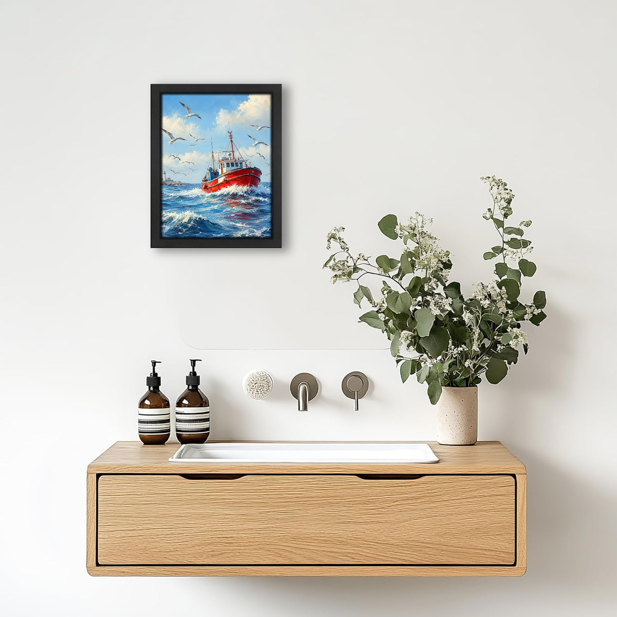Ocean Boat Decor Wall Art (Wall Art Framed 07 / 16"L x 12"W)