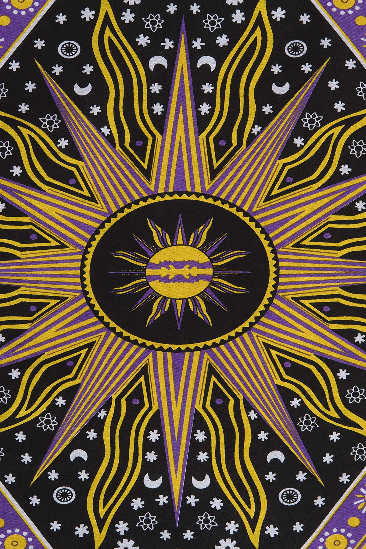 Wall Hanging Tapestry For Bedroom Hippie Burning Sun and Moon Meditation Bohemian Hippy Psychedelic Design Indian Tapestries Bedspread 30 x 40 Inches (40"L x 30"W / Purple Yellow)