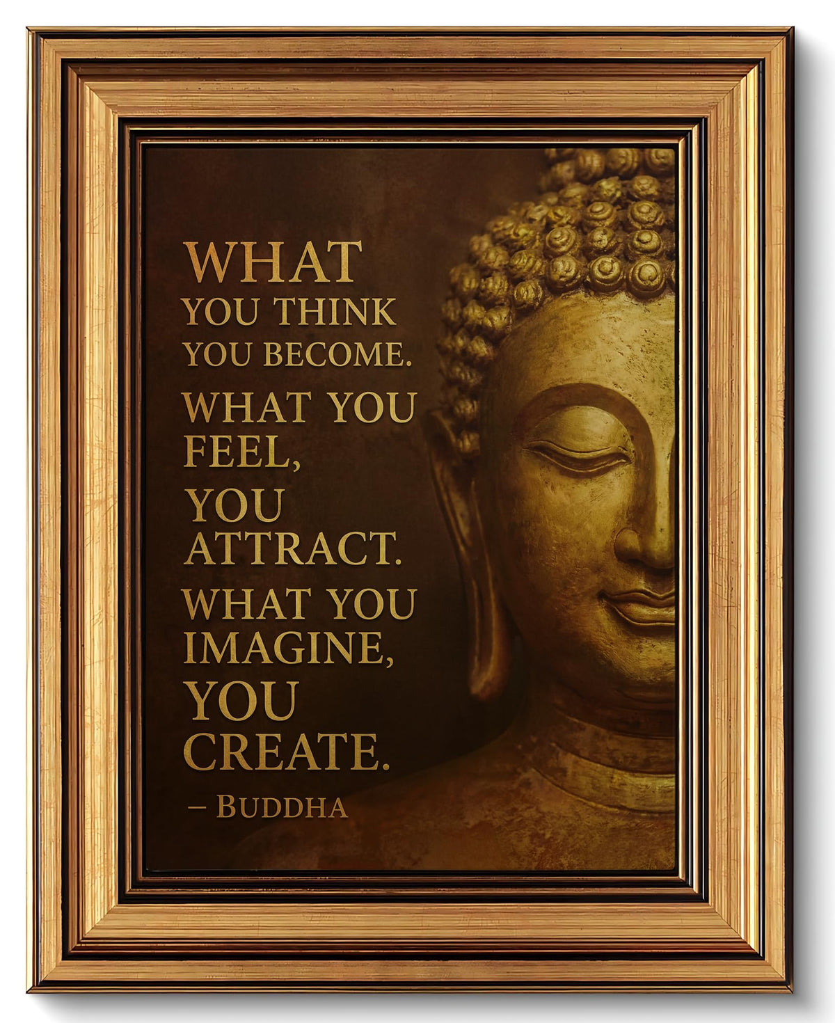 Vintage Gold Framed Buddha Quote Canvas Wall Art 12x16In (Buddha A / 16"L x 12"W)