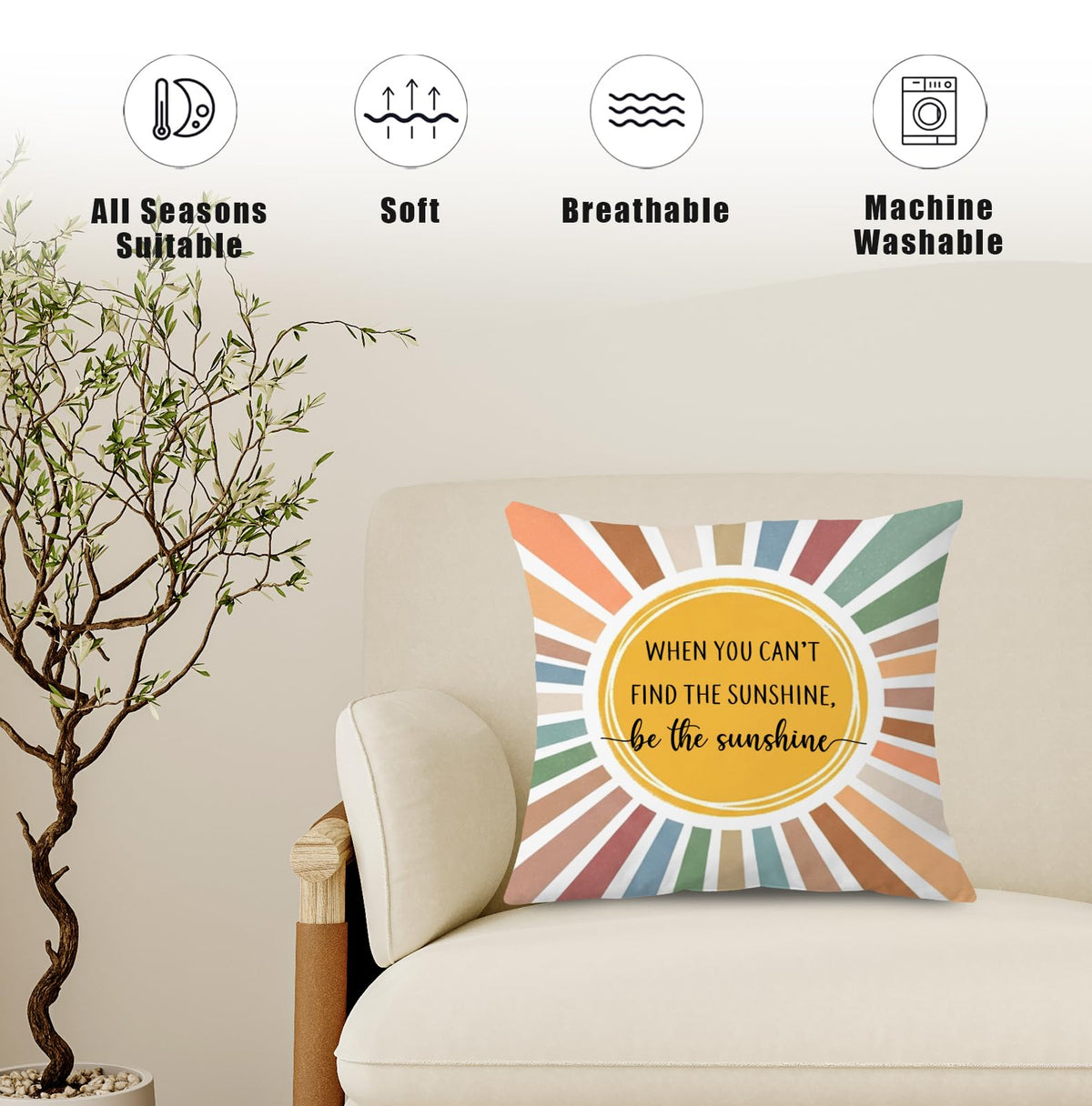 Boho Sun Inspirational Throw Pillow Cover 18x18 (Qt-bz-mental Health-boho Sun)