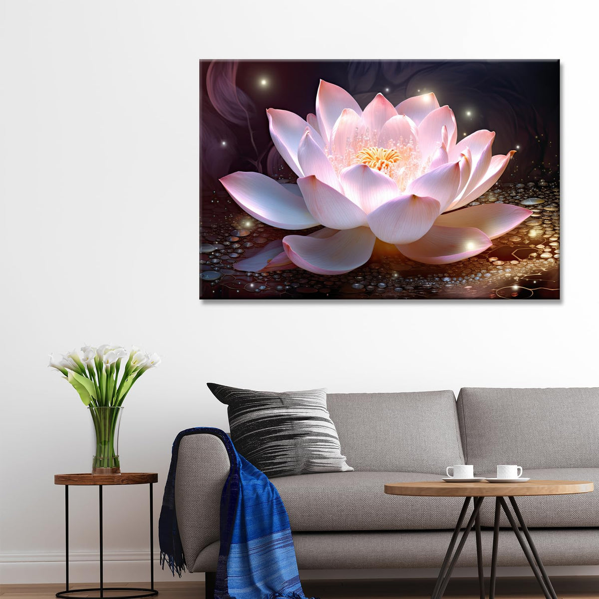 Flower Canvas Wall Art Closeup of Lotus Flower Print Artwork Picture for Home Living Room Bathroom Decor Gallery Wrap Ready to Hang (Lotus 07 / 18"L x 12"W)