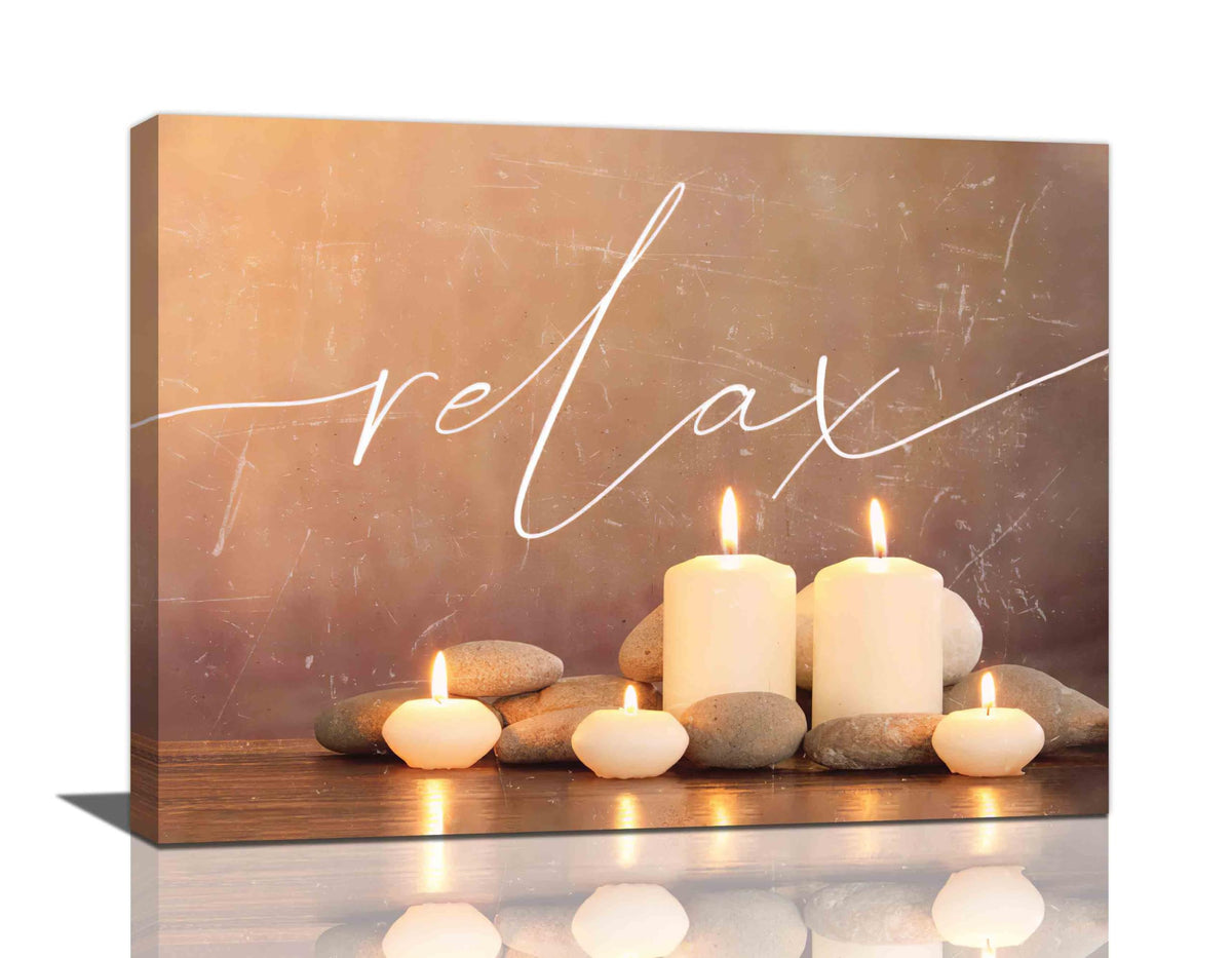 Zen Wall Art Zen Pictures Wall Decor Candles Relax Canvas Prints Meditation Spiritual Decorations Painting Framed Artwork Office Spa Yoga Home Decor For Bathroom Bedroom Dining Living Room 16''x12'' (Relax / 16"L x 12"W)