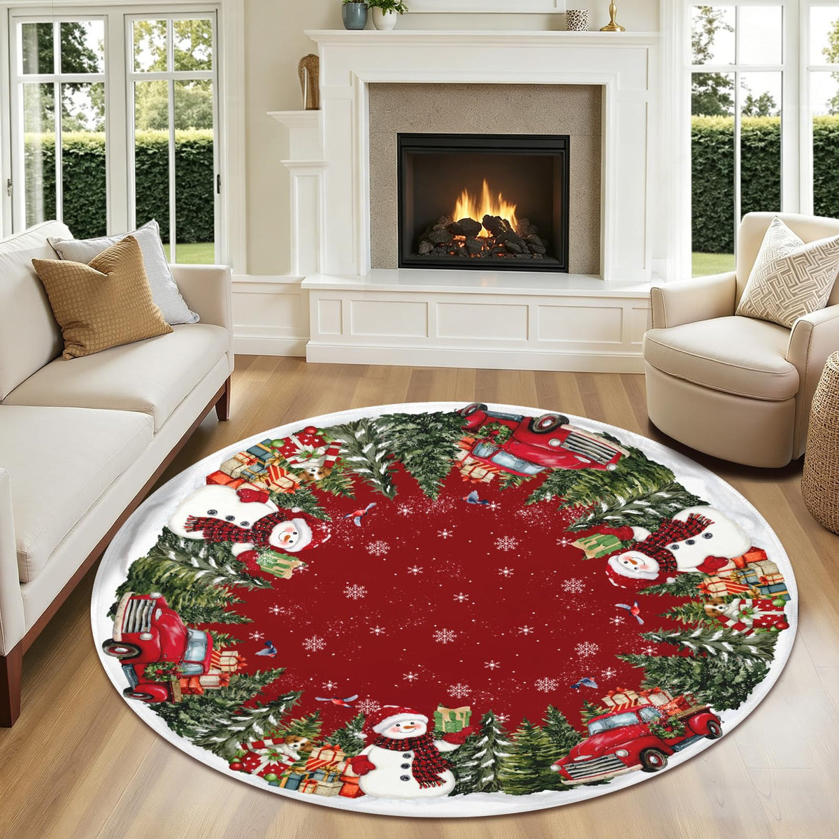 Christmas Round Area Rug 5ft (Gift-snowman Truck / 5' (Round))