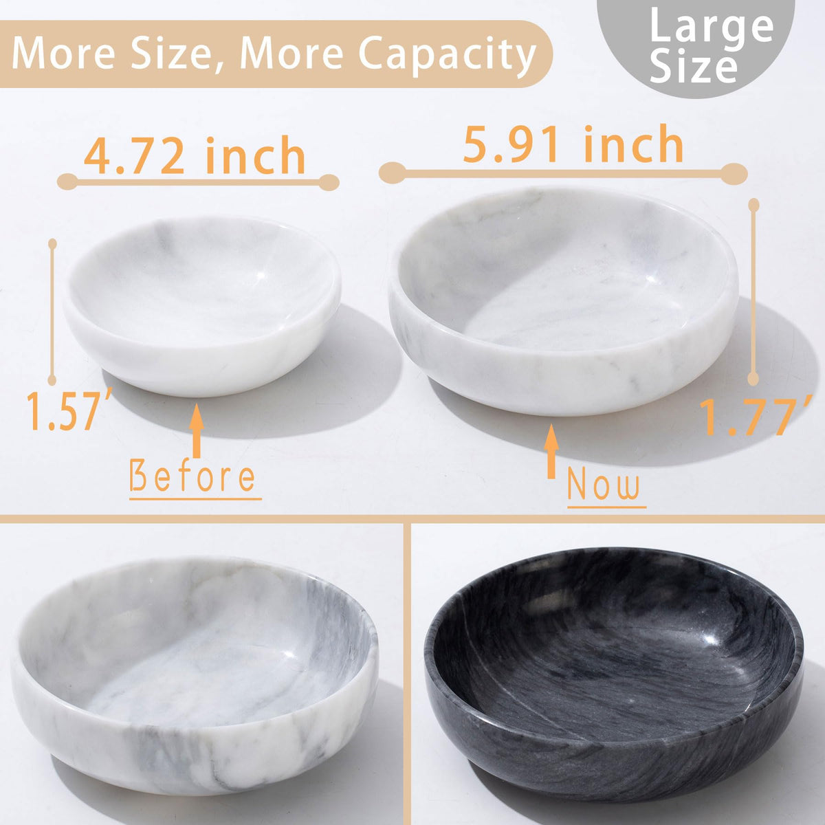 5.91'' Large Decorative Marble Bowl for Home Decor (Large-Black3)