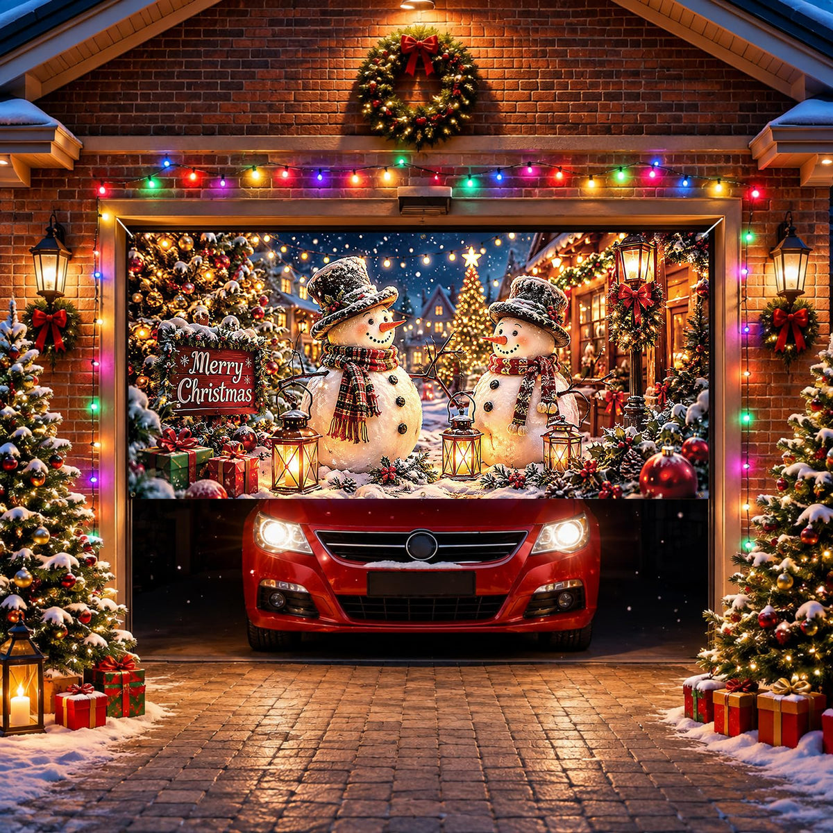 Christmas Snowman Garage Door Cover Banner Winter Wonderland Backdrop (Snowman)