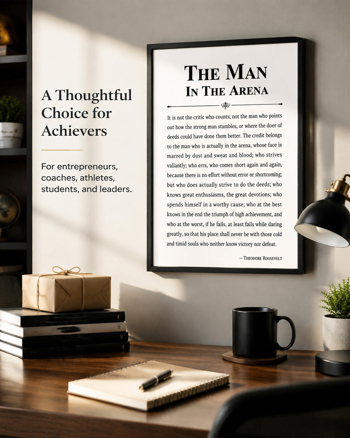 The Man in The Arena Framed Inspirational Canvas Wall Art 12×16 Inch (Framed Inspirational / 16"L x 12"W)
