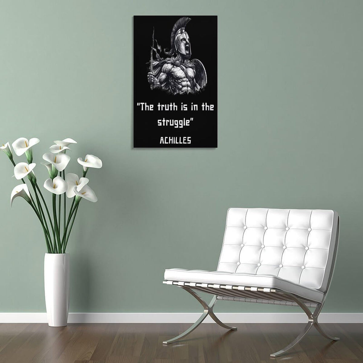 Achilles Truth In Struggle Spartan Warrior Canvas Printing Wall Art Prints Wall Decor Posters Black White Greek Mythology Motivational Gym Office Bedroom Living Room Decor 20x30inch (style-42 / 20x30inch(50x75cm) Frame)