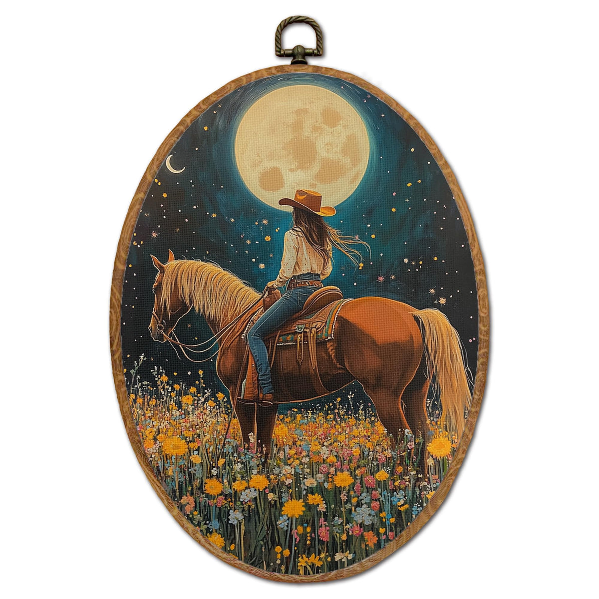Cowgirl Riding Horse Oval Wall Art (37Child)