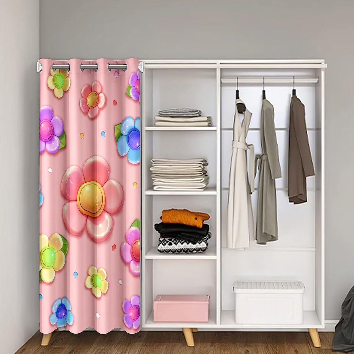 Bright Pink Door Curtain for Doorway Privacy 52x80 Inch 1 Panel Kids Flower Closet Cover for Boys Girls Teens Modern Art Room Divider Curtain Breathable Soft LightweightlRoom Decor (Bright Pink / 52"W x 80"L (Pack of 1))
