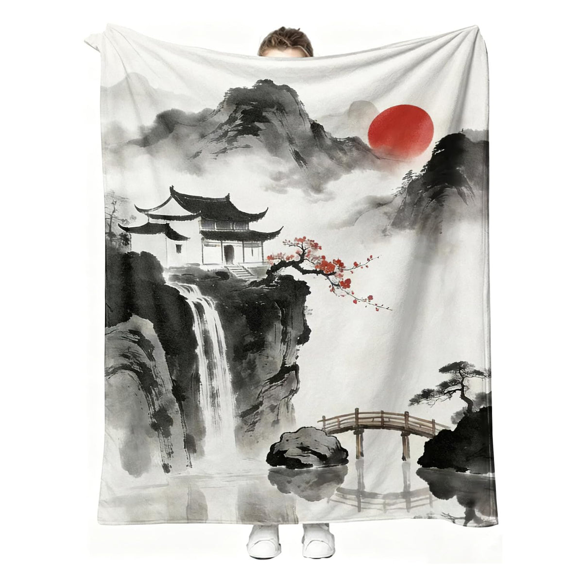 Japanese Nature Landscape Throw Blanket Zen Cozy Soft Plush Flannel 50"X60" (Japanese Nature / 50"X60")