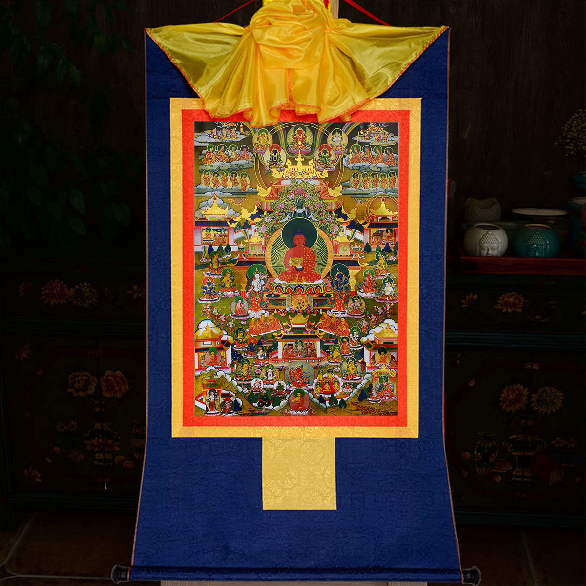 Amitabha Pure Land Thangka (Amitabha Pure Land / 33.5"L x 24.8"W)