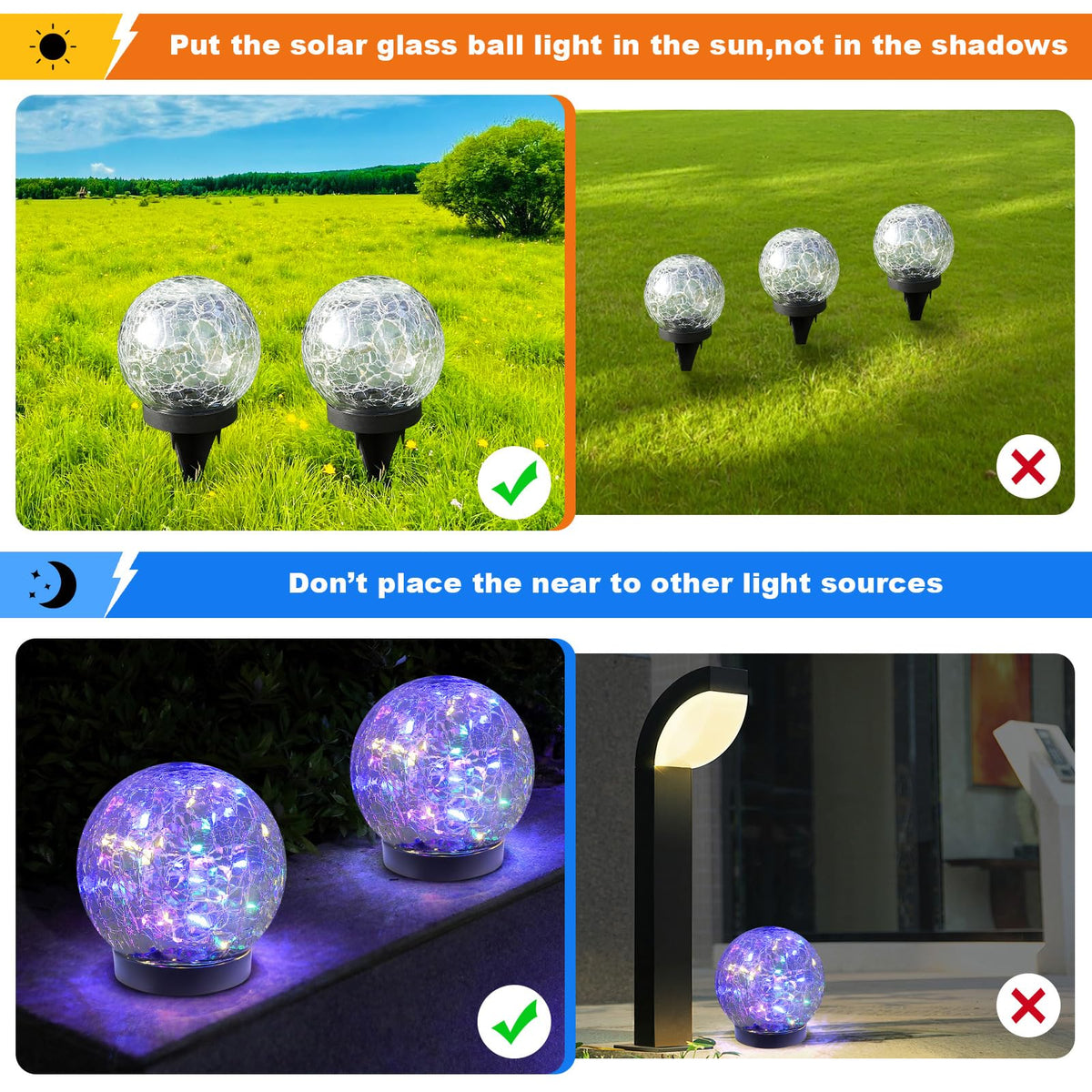 Solar Globe Lights Outdoor Waterproof (Multicolor / 4 globes)
