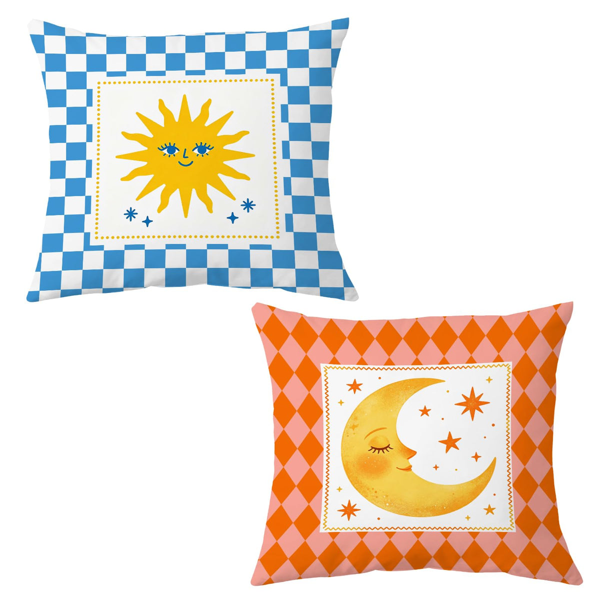 Celestial Sun and Moon Nursery Throw Pillow Covers 18x18 Set of 2 (Qt-bz-mental Health-sun and Moon)