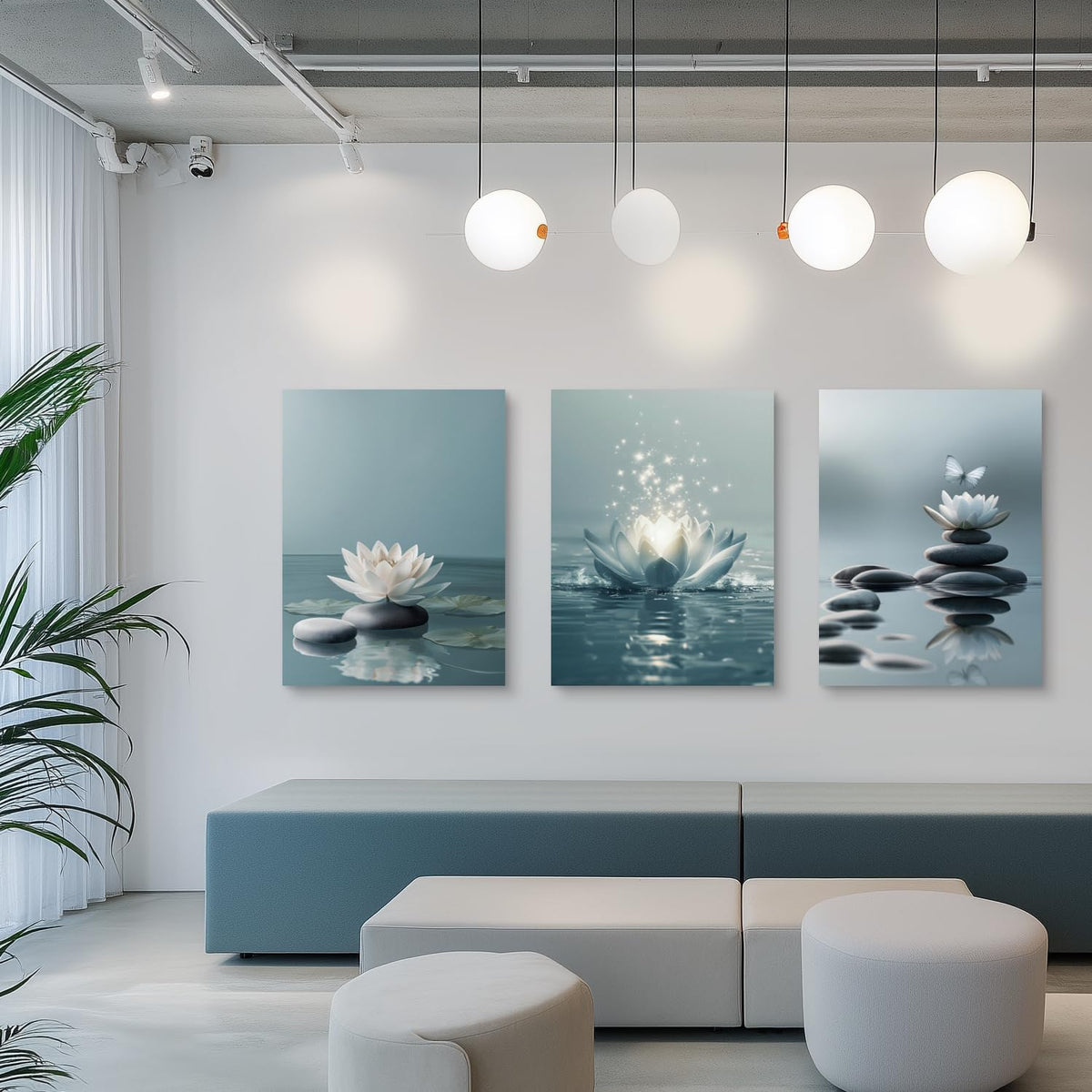 Wrapped Canvas Lotus Flower Zen Stones Wall Art Set of 3 (Zen / 24"L x 16"W)