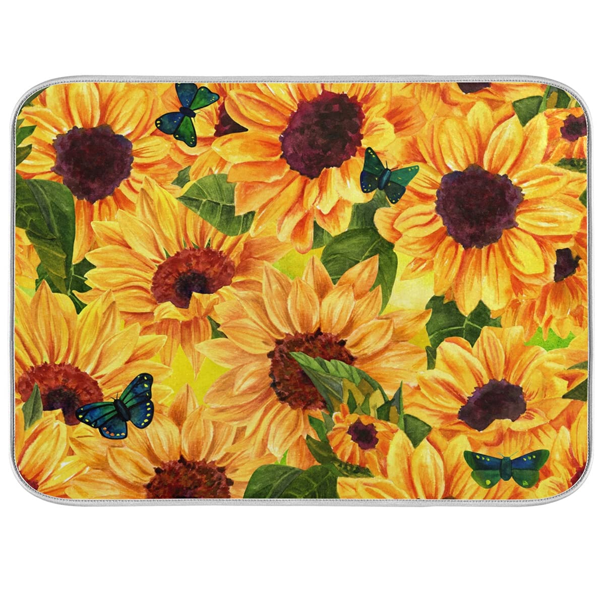 Super Absorbent Dish Drying Mat (Sunflowers Blue Butterflies / 16" x 18")