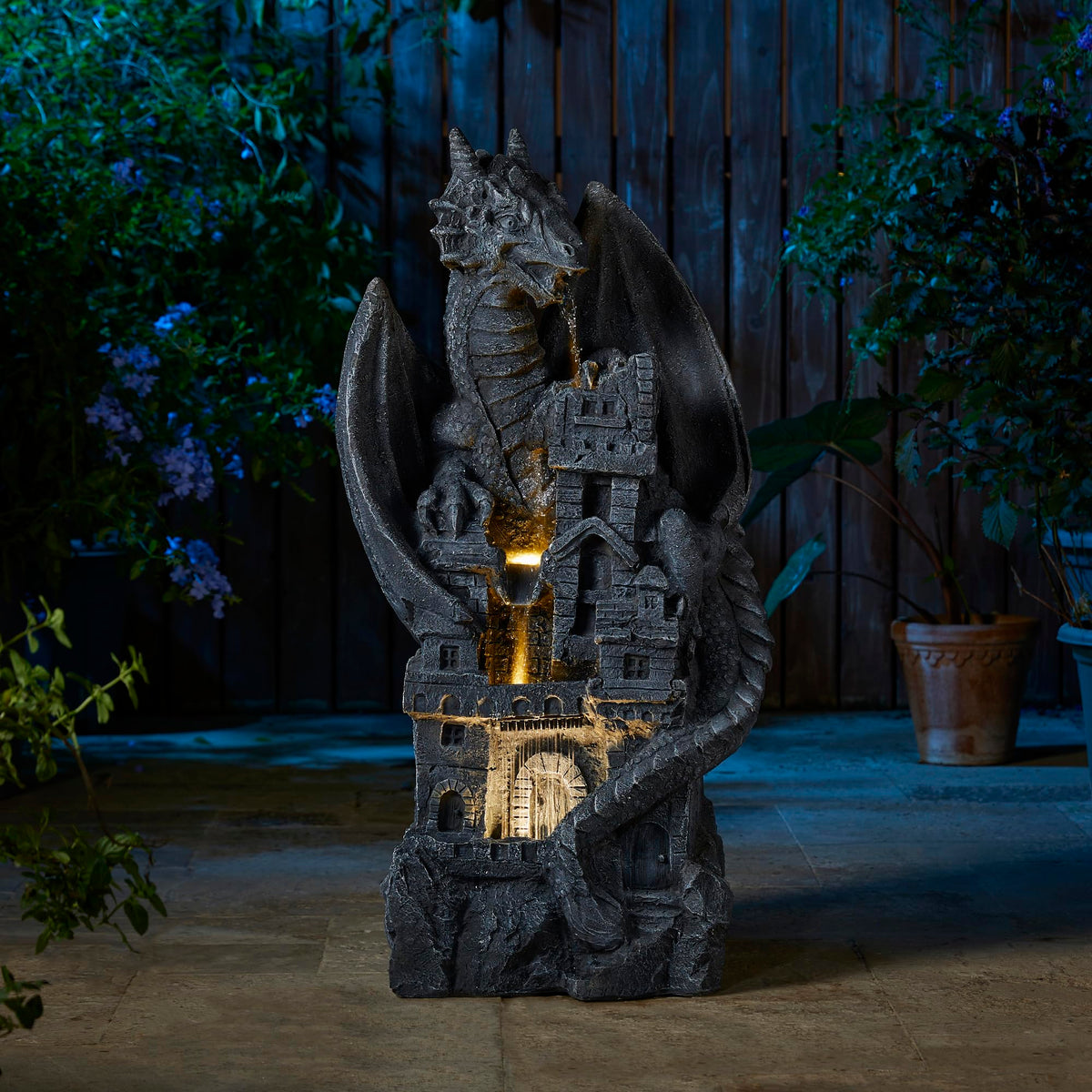 4 Tiered Cascading Outdoor Water Fountain for Garden Patio Yard Mystical Gothic Dragon Water Fountains Outdoor with LED Lights & Pump (Mystical Gothic Dragon Fountain / 36.5"H)