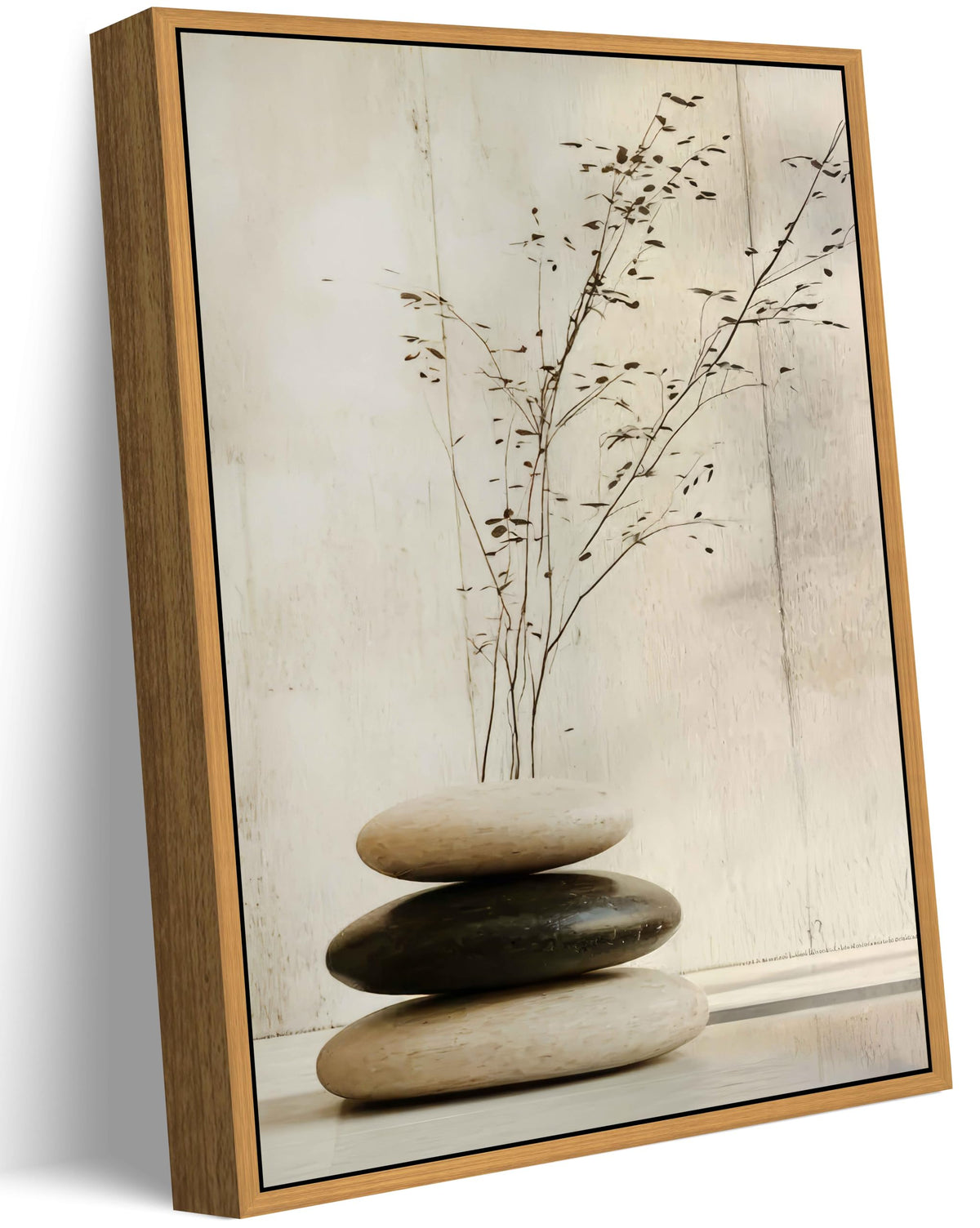 Floating Framed Zen Stone Canvas Wall Art (Stones and branches / 16L"x12W")