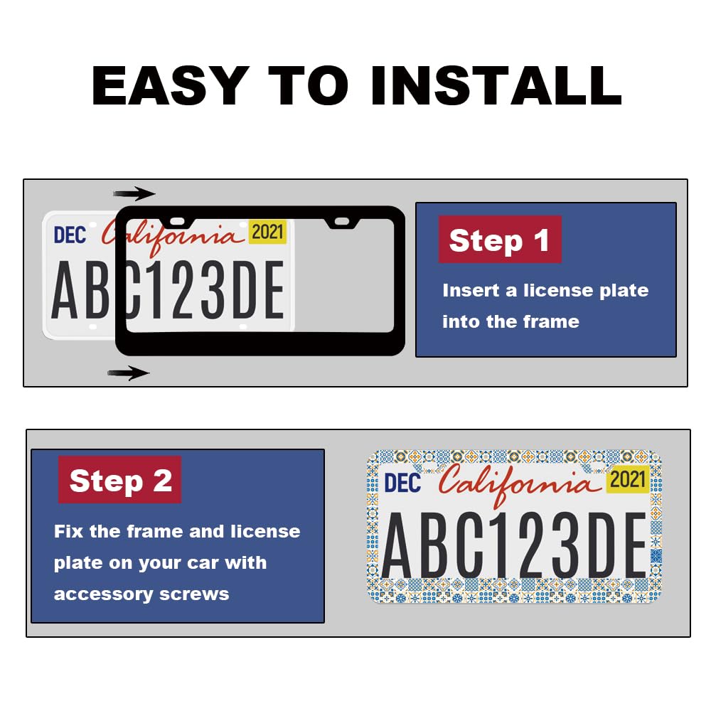 Blue White Mediterranean License Plate Frame Women 2Pc Car Tag (for Blue Vintage Mexican)