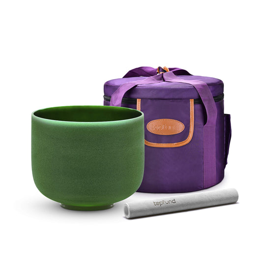 Green F Note Crystal Singing Bowl Heart Chakra 10 inch with Heavy Duty Carrying Case and Suede Mallet (10 inch / Green F Note)