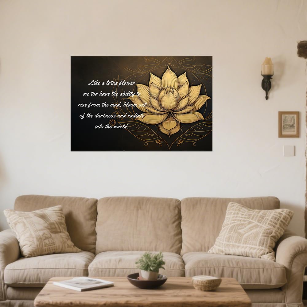 Zen Canvas Wall Art Lotus Motivational Quotes Pictures Gold Lotus Flower Wall Decor Spa Artwork Prints for Bathroom Office Spiritual Yoga Framed (Gold / 12" x 18")