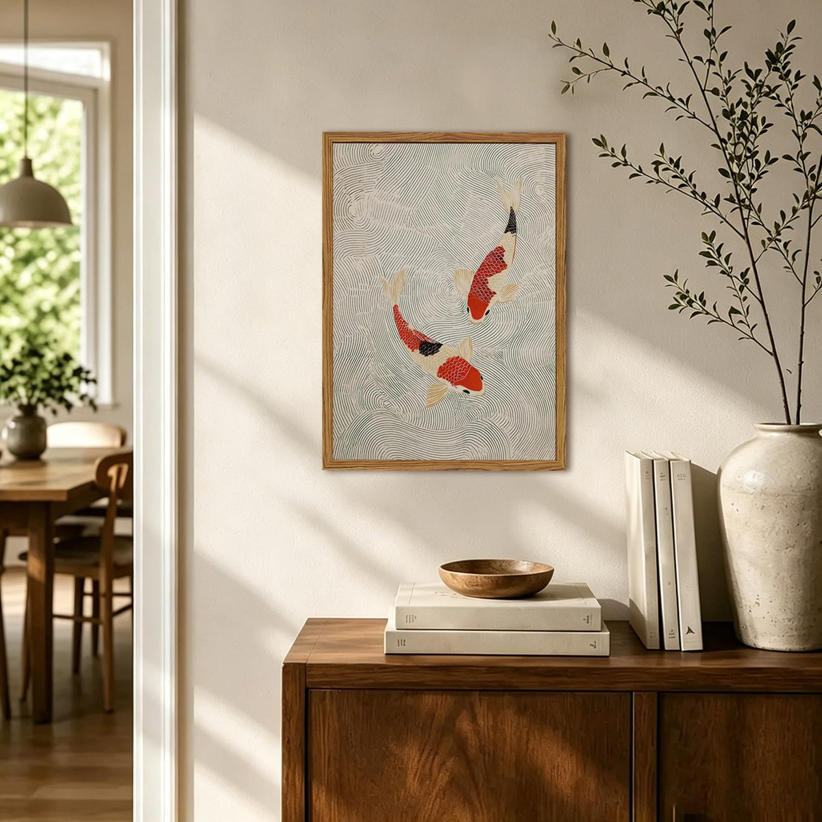 Framed Japanese Wall Art (Red and cream koi / 16"L x 12"W)